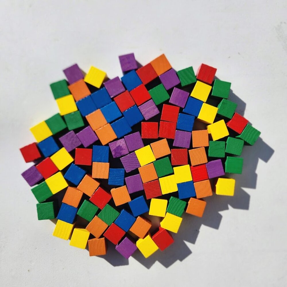 NEW Learning Resources Wooden Color Cubes 2 cm 100 Blocks 5 colors Math Manipula